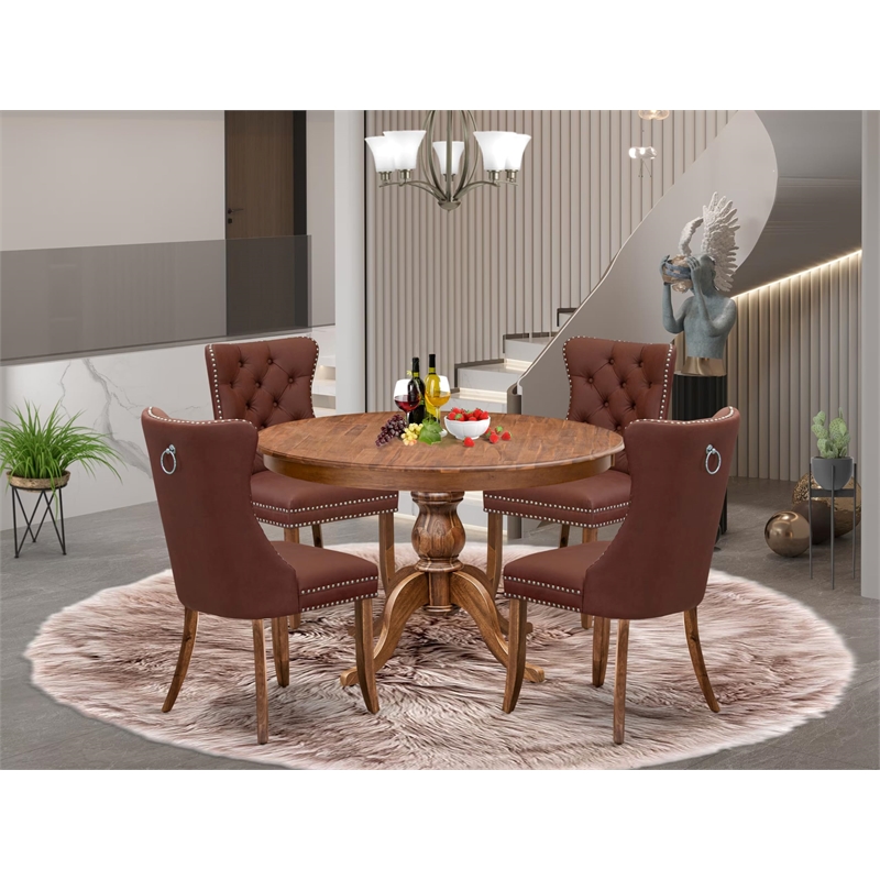 Pemberly Row 5-Piece Dining Set with Faux Leather Chairs in Walnut Finish