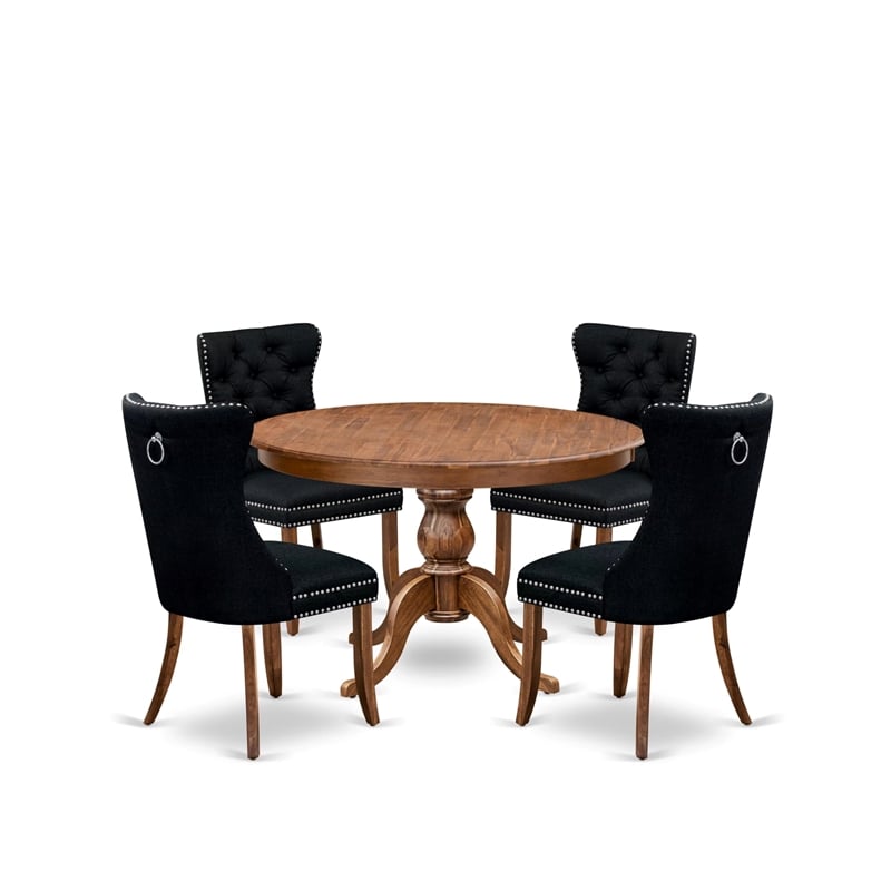 Pemberly Row 5-Piece Mid-Century Kitchen Set in Walnut Finish with 4 Chairs