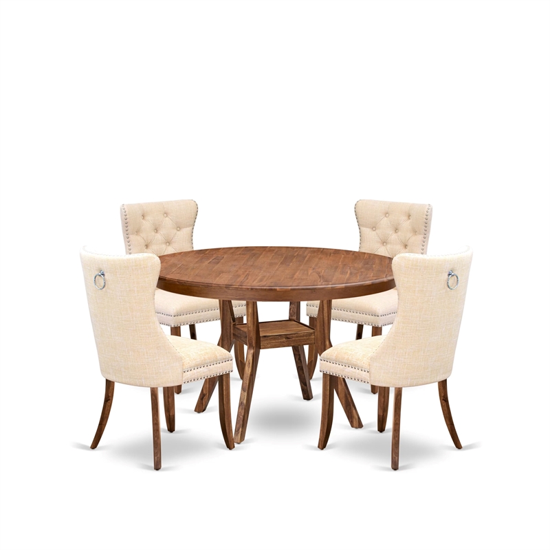 Pemberly Row 5-Piece Kitchen Dining Set Rubberwood Antique Walnut