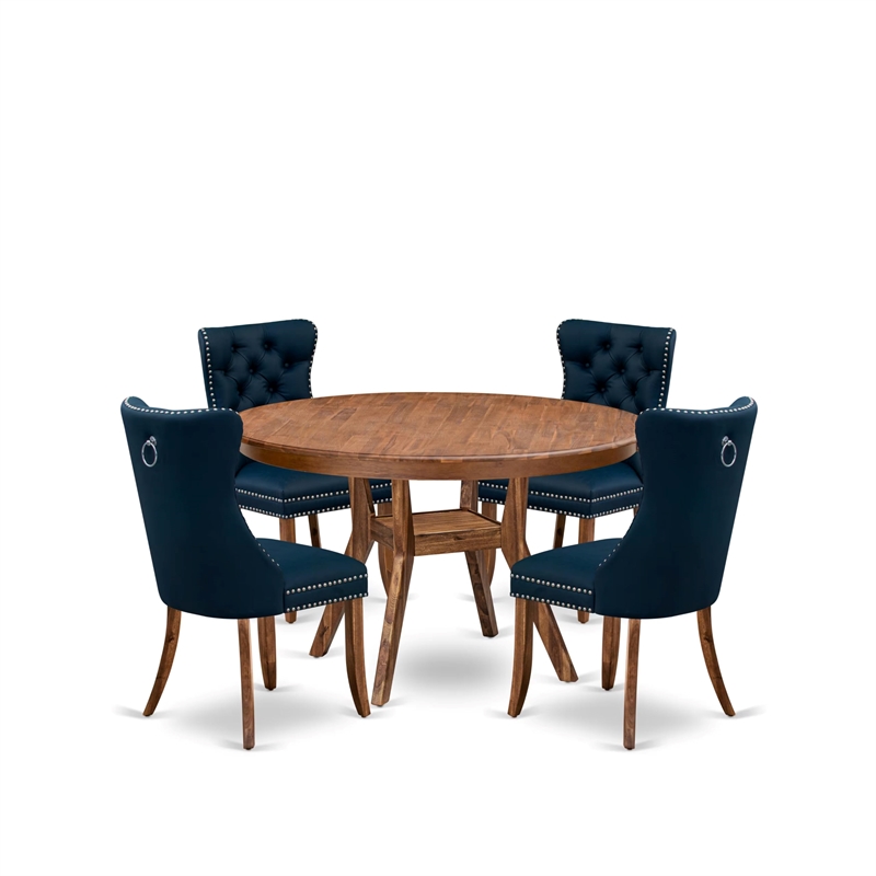 Pemberly Row 5-Piece Dining Table Set Rubberwood Table Walnut Finish