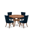 Pemberly Row 5-Piece Dining Table Set Rubberwood Table Walnut Finish