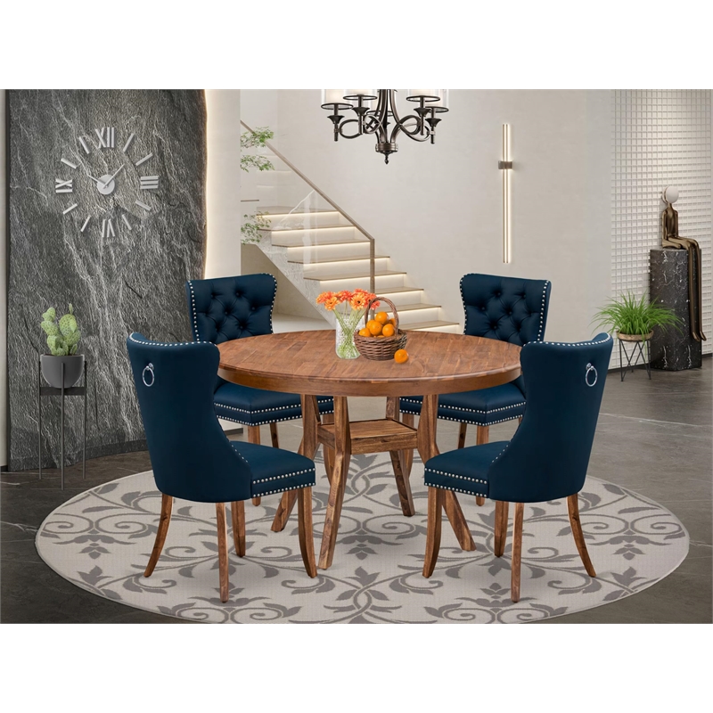 Pemberly Row 5-Piece Dining Table Set Rubberwood Table Walnut Finish
