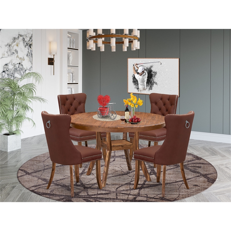 Pemberly Row 5-Piece Modern Dining Set Wood and Faux Leather Walnut