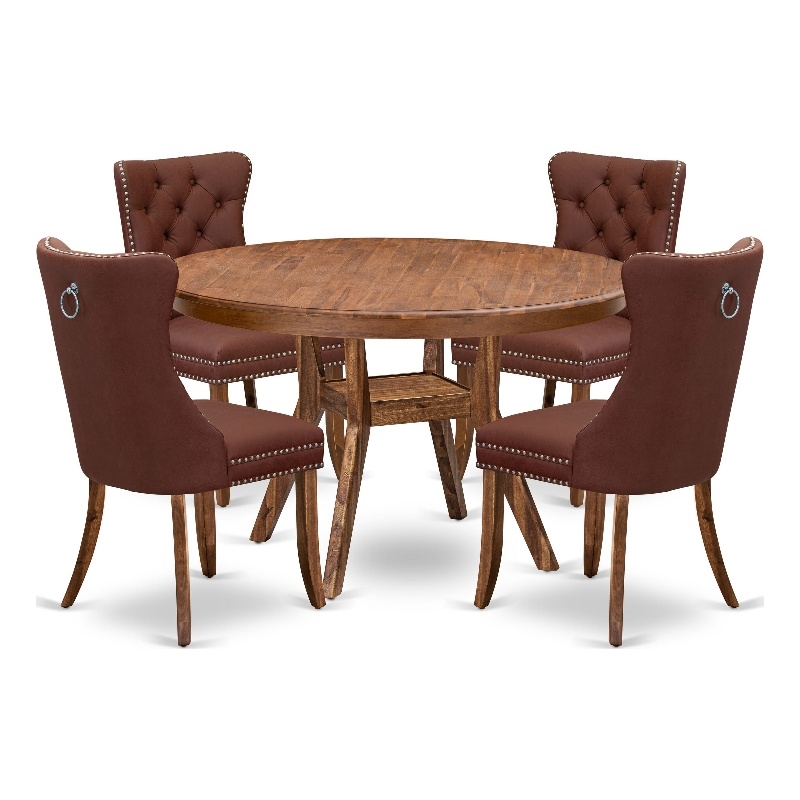 Pemberly Row 5-Piece Modern Dining Set Wood and Faux Leather Walnut