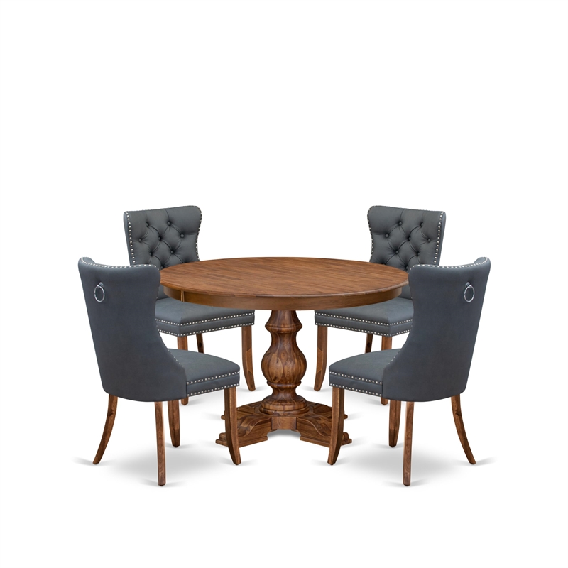Pemberly Row 5-Piece Dining Set in Walnut Finish with Faux Leather Chairs