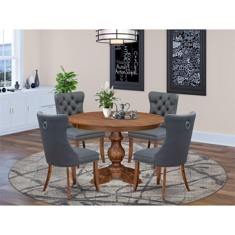 Pemberly Row 5-Piece Dining Set in Walnut Finish with Faux Leather Chairs