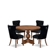 Pemberly Row 5-Piece Dining Set in Walnut Finish with Black Linen Chairs