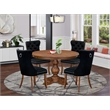 Pemberly Row 5-Piece Dining Set in Walnut Finish with Black Linen Chairs