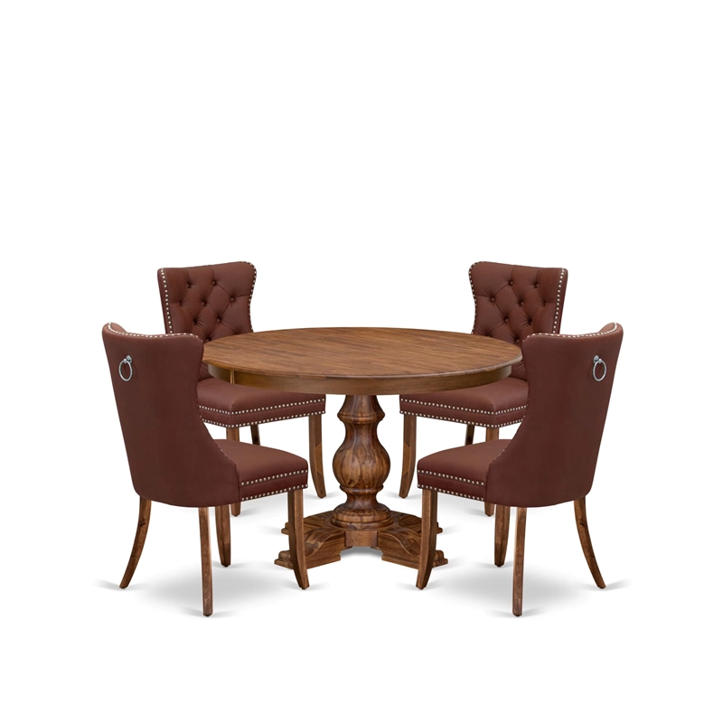 Pemberly Row 5-Piece Dining Set in Walnut Finish with Faux Leather Chairs