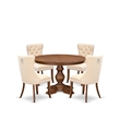 Pemberly Row 5-Piece Dining Room Set with Walnut Table and Beige Linen Chairs