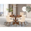 Pemberly Row 5-Piece Dining Room Set with Walnut Table and Beige Linen Chairs