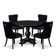 Pemberly Row 5 Pc Round Dining Set with Black Finish Faux Linen Chairs