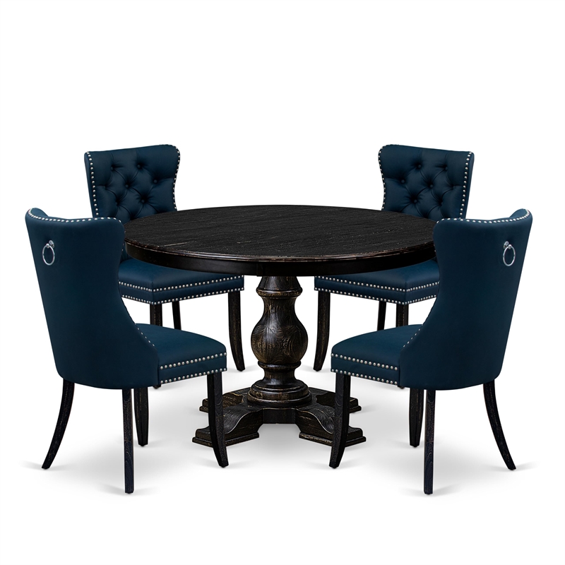 Pemberly Row 5-Piece Round Dining Set Wood Black Finish