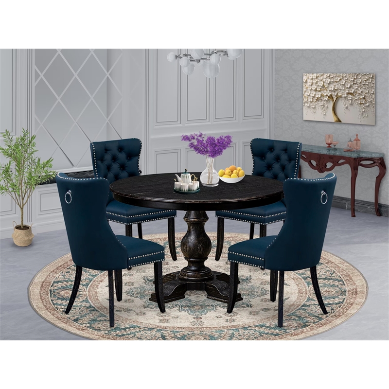 Pemberly Row 5-Piece Round Dining Set Wood Black Finish