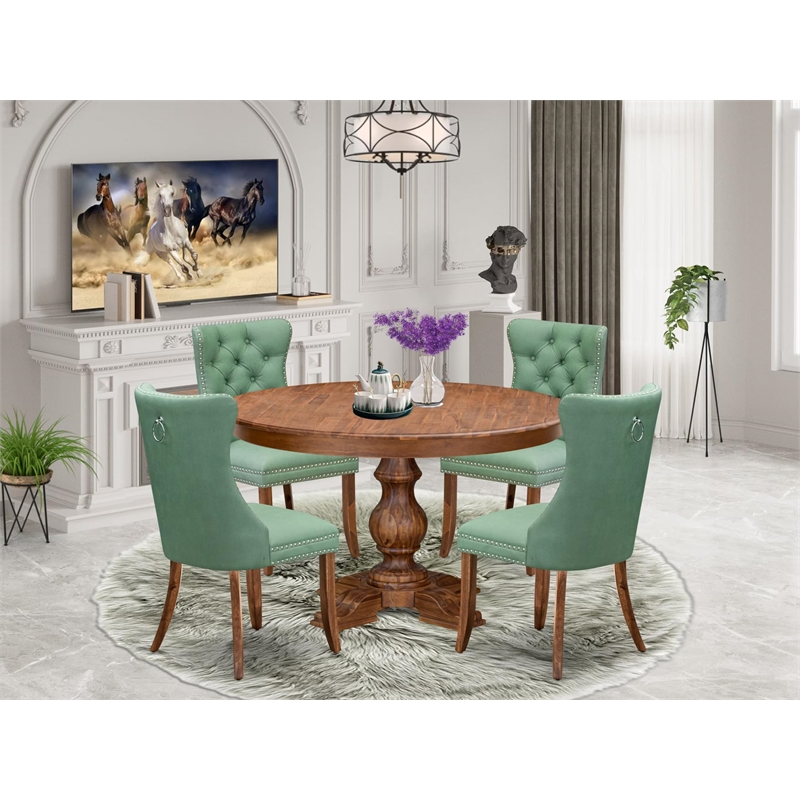 Pemberly Row 5-Piece Dining Table Set Wood Walnut Finish