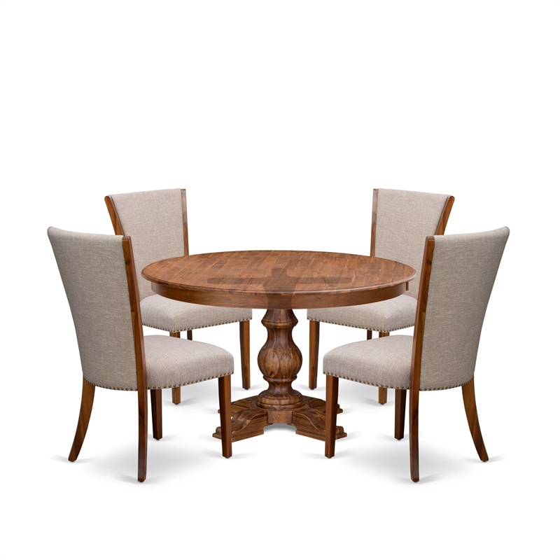 Pemberly Row Round 5-Piece Dining Set in Acacia Wood & Warm Walnut