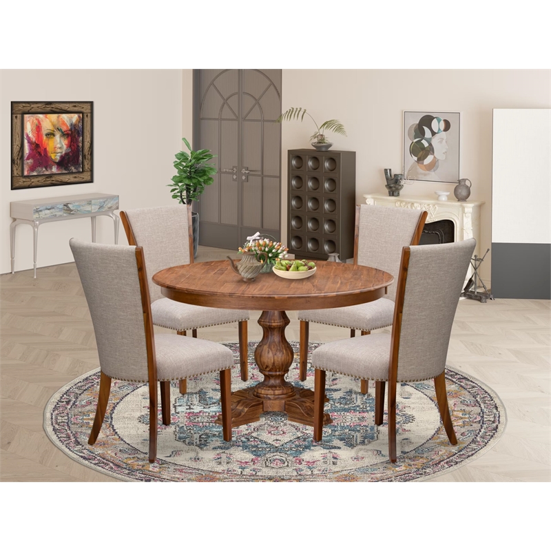 Pemberly Row Round 5-Piece Dining Set in Acacia Wood & Warm Walnut