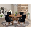 Pemberly Row Mid-Century Dining Set with Black Linen Chairs & Walnut Finish