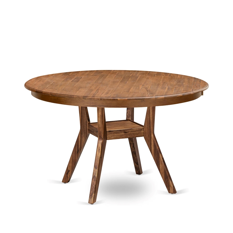Pemberly Row Mid-Century Dining Set with Black Linen Chairs & Walnut Finish