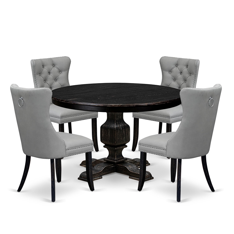 Pemberly Row 5-Piece Round Dining Set with Light Gray Faux Leather