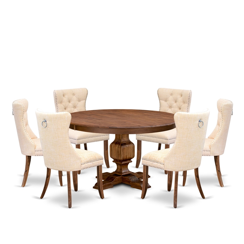Pemberly Row 7-Piece Dining Set with Linen Chairs and Walnut Table