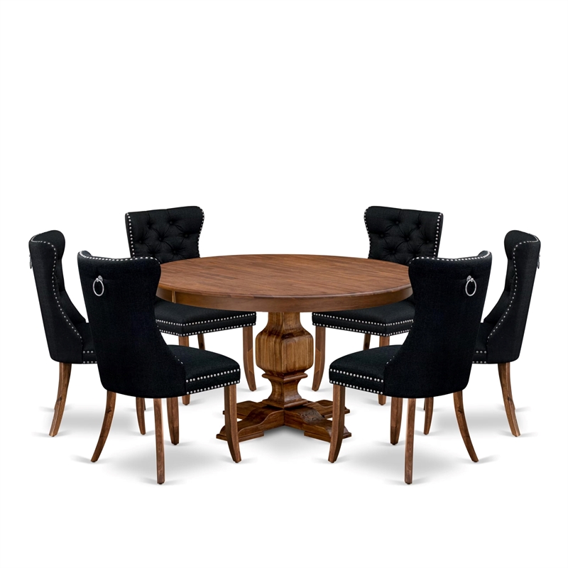 Pemberly Row 7-Piece Mid-Century Dining Table Set in Walnut Finish