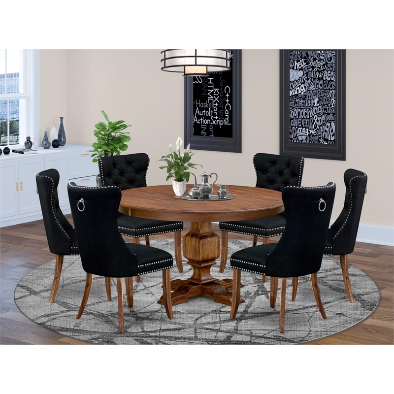 Pemberly Row 7-Piece Mid-Century Dining Table Set in Walnut Finish