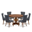 Pemberly Row 7-Piece Dining Table Set in Walnut Finish with Gray Chairs