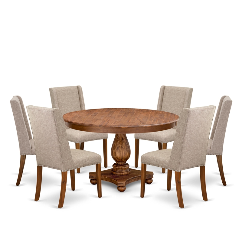 Pemberly Row 7-Piece Dining Set in Rubber Wood with Walnut Finish