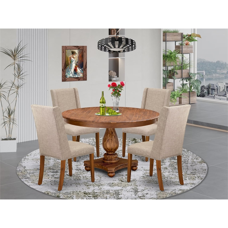 Pemberly Row 5-Piece Dining Set in Rubber Wood with Walnut Finish