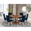 Pemberly Row 7-Piece Walnut Dining Set with Faux Leather Navy Chairs