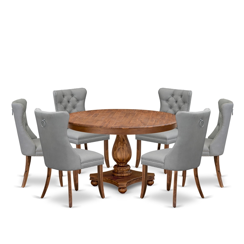 Pemberly Row 7-Piece Dining Set with Walnut Wood Table and Faux Leather Chairs