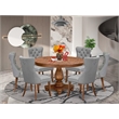 Pemberly Row 7-Piece Dining Set with Walnut Wood Table and Faux Leather Chairs
