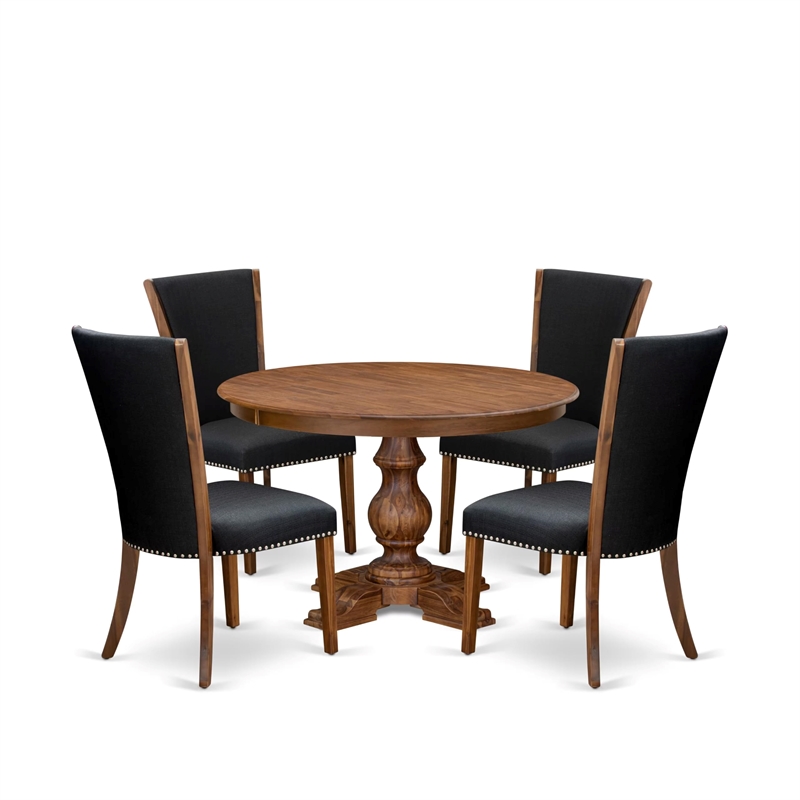 Pemberly Row 5-Piece Round Kitchen Set with Acacia Wood Table & Walnut Finish