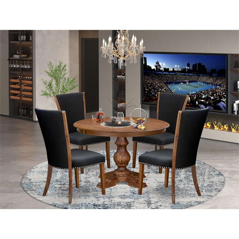 Pemberly Row 5-Piece Round Kitchen Set with Acacia Wood Table & Walnut Finish