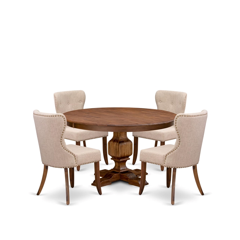 Pemberly Row 5-Piece Wooden Dining Room Set with Walnut Finish