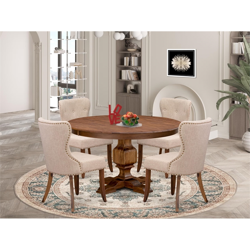 Pemberly Row 5-Piece Wooden Dining Room Set with Walnut Finish
