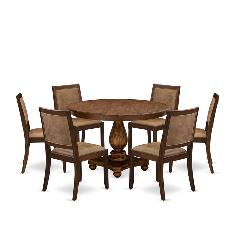 Pemberly Row 7-Piece Walnut Dining Set with Faux Leather Chairs