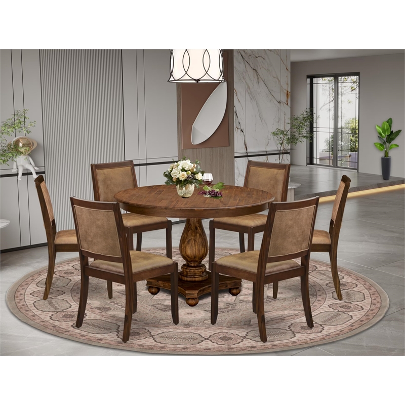 Pemberly Row 7-Piece Walnut Dining Set with Faux Leather Chairs