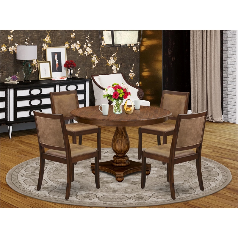 Pemberly Row 5-Piece Walnut Dining Set with Faux Leather Chairs