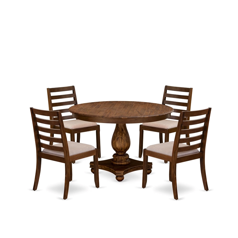 Pemberly Row 5-Piece Dining Table Set in Walnut with Linen Chairs