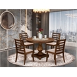 Pemberly Row 5-Piece Dining Table Set in Walnut with Linen Chairs