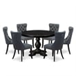 Pemberly Row 7-Piece Dining Table Set in Black Finish with Faux Leather