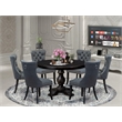 Pemberly Row 7-Piece Dining Table Set in Black Finish with Faux Leather