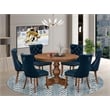 Pemberly Row 7-Piece Dining Table Set with Walnut Finish and Faux Leather
