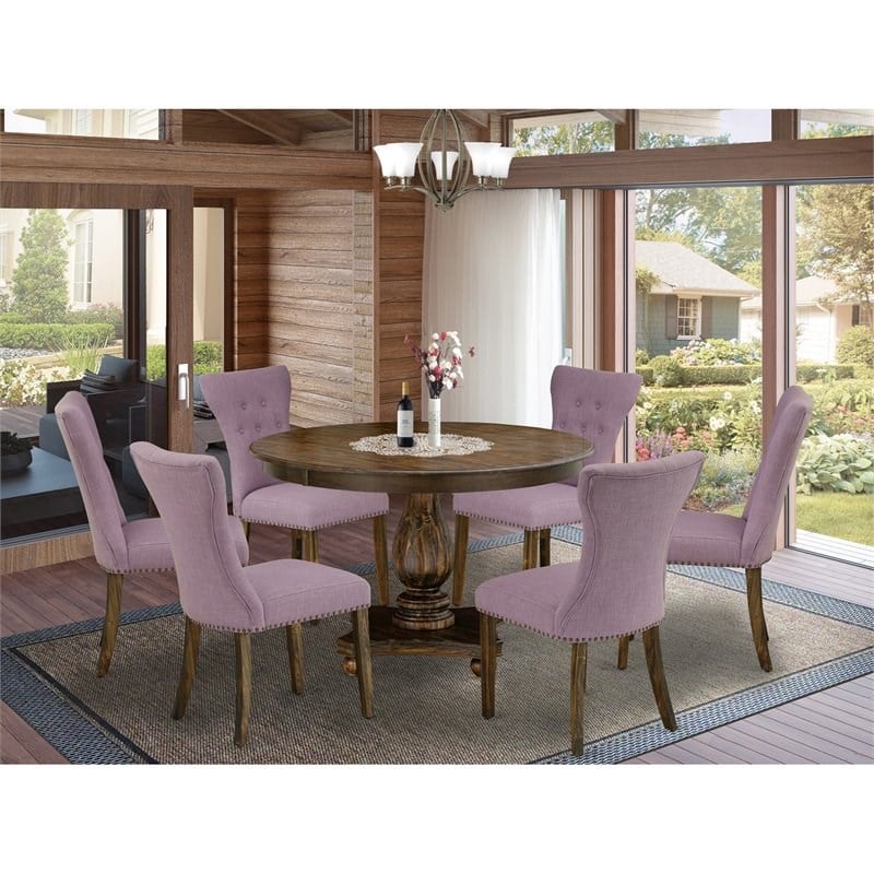 Pemberly Row 7-Piece Wooden Dining Set in Jacobean and Dahlia Purple