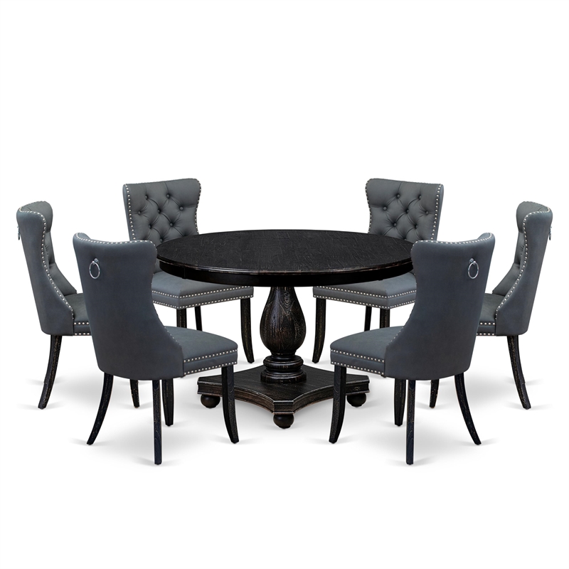 Pemberly Row 7-Piece Dining Table Set in Sand Blasted Black Finish