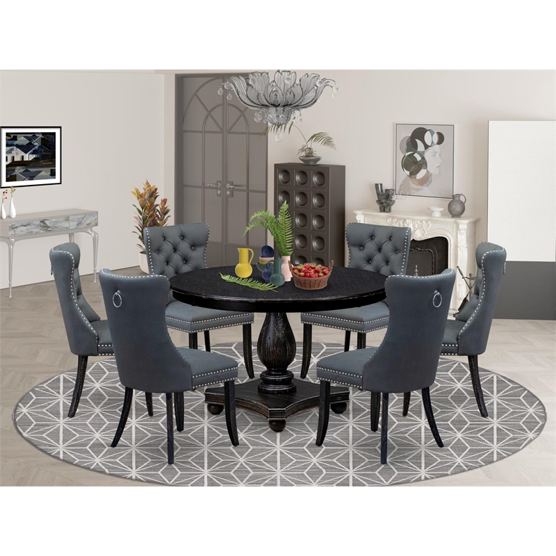Pemberly Row 7-Piece Dining Table Set in Sand Blasted Black Finish