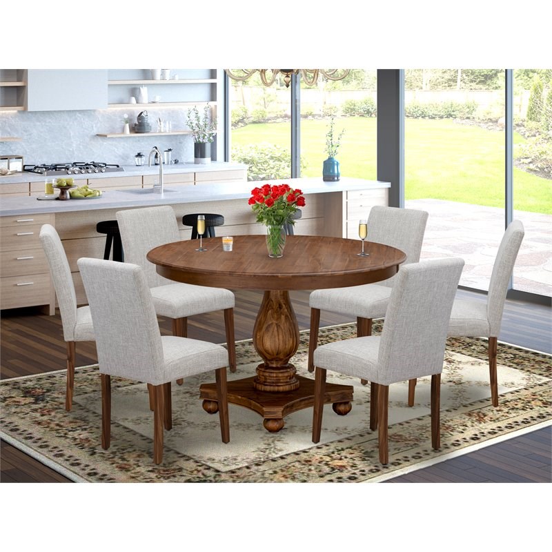Pemberly Row 7-Piece Dining Set with Round Table in Walnut Finish