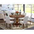 Pemberly Row 7-Piece Dining Set with Round Table in Walnut Finish